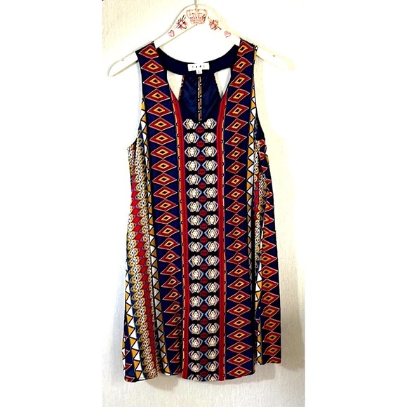 Anthropologie THML colorful geometric pattern embroidered dress with back cutout - Picture 1 of 10